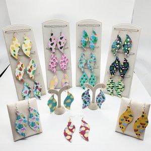 🆕️ EARRINGS Tropical Handmade French Hook Vegan Leather NWT